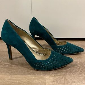 Audrey Brooke Teal Suede Point Toe Heels